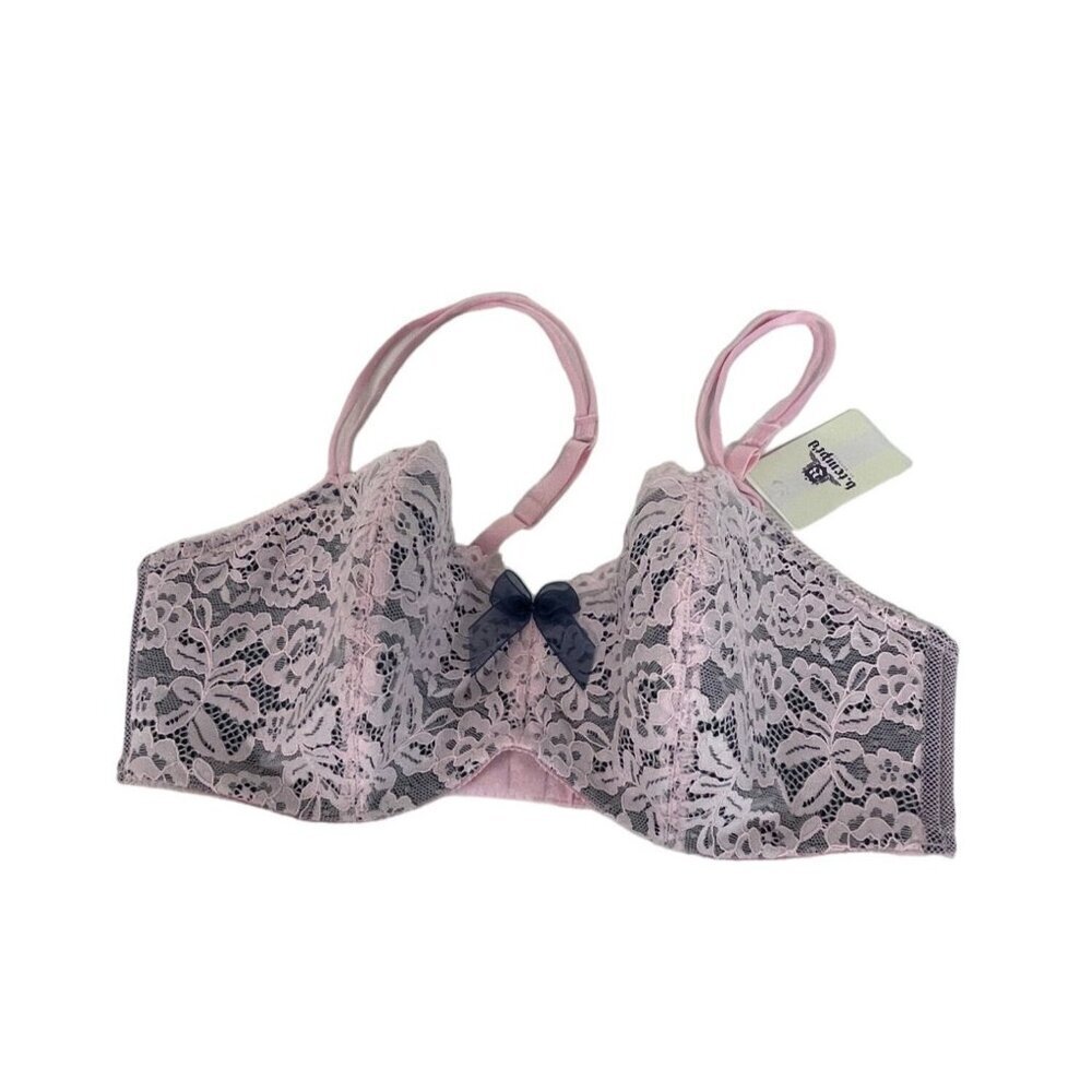 B.tempt'd Pink Lace Bralette With Navy Bow Size S‎